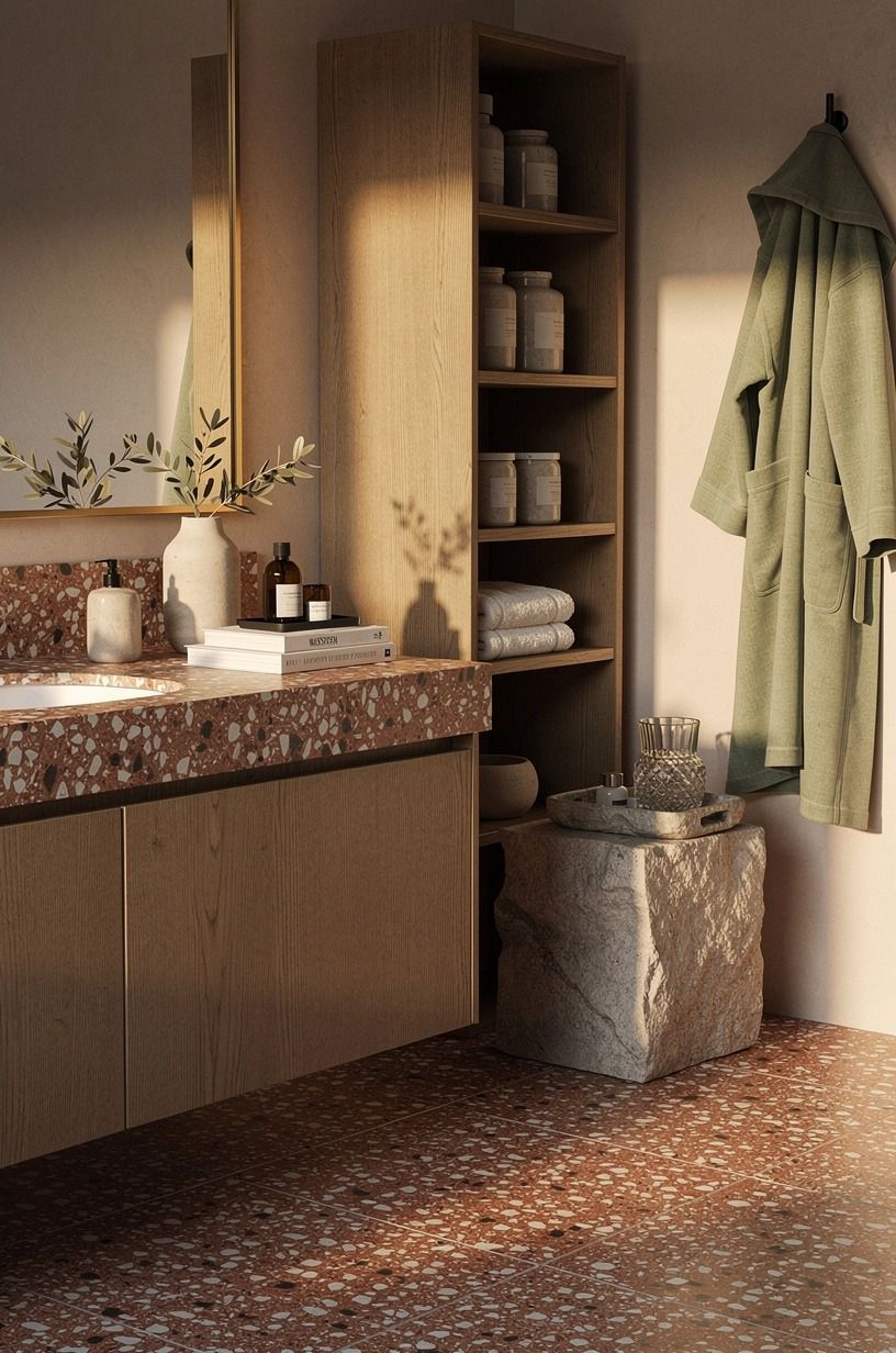Frame the vanity with one honest storage piece
