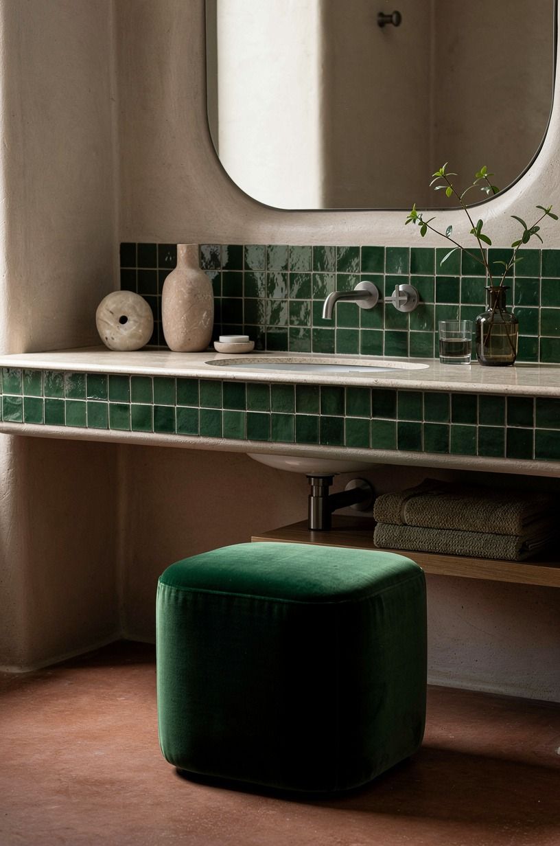Frame your sink with hand-glazed emerald zellige