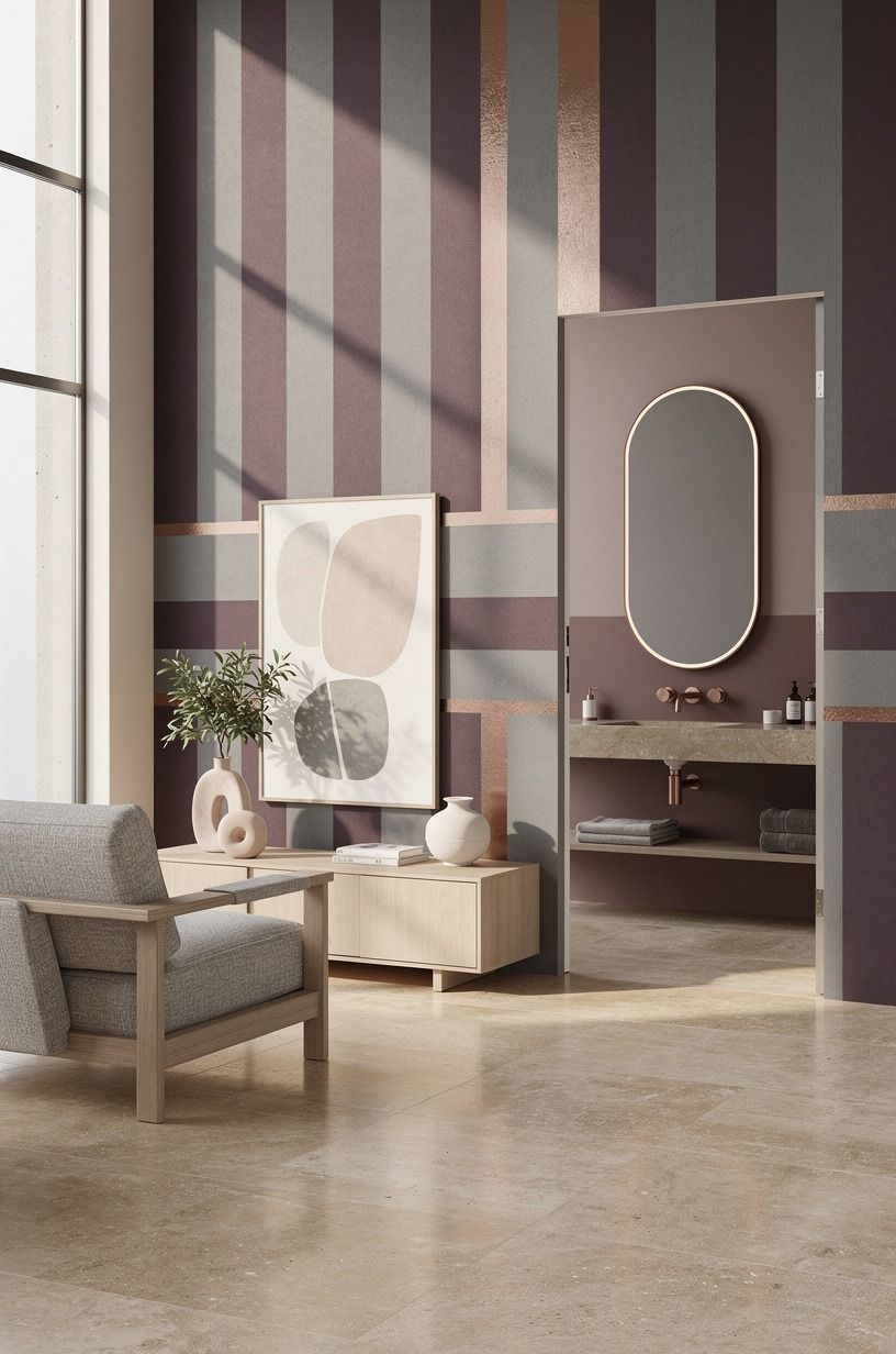 Go bold with stripes, then keep the floor quiet