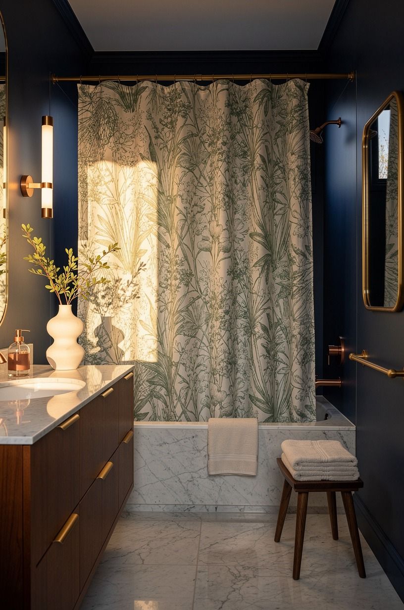 Hang a botanical curtain instead of adding more green paint