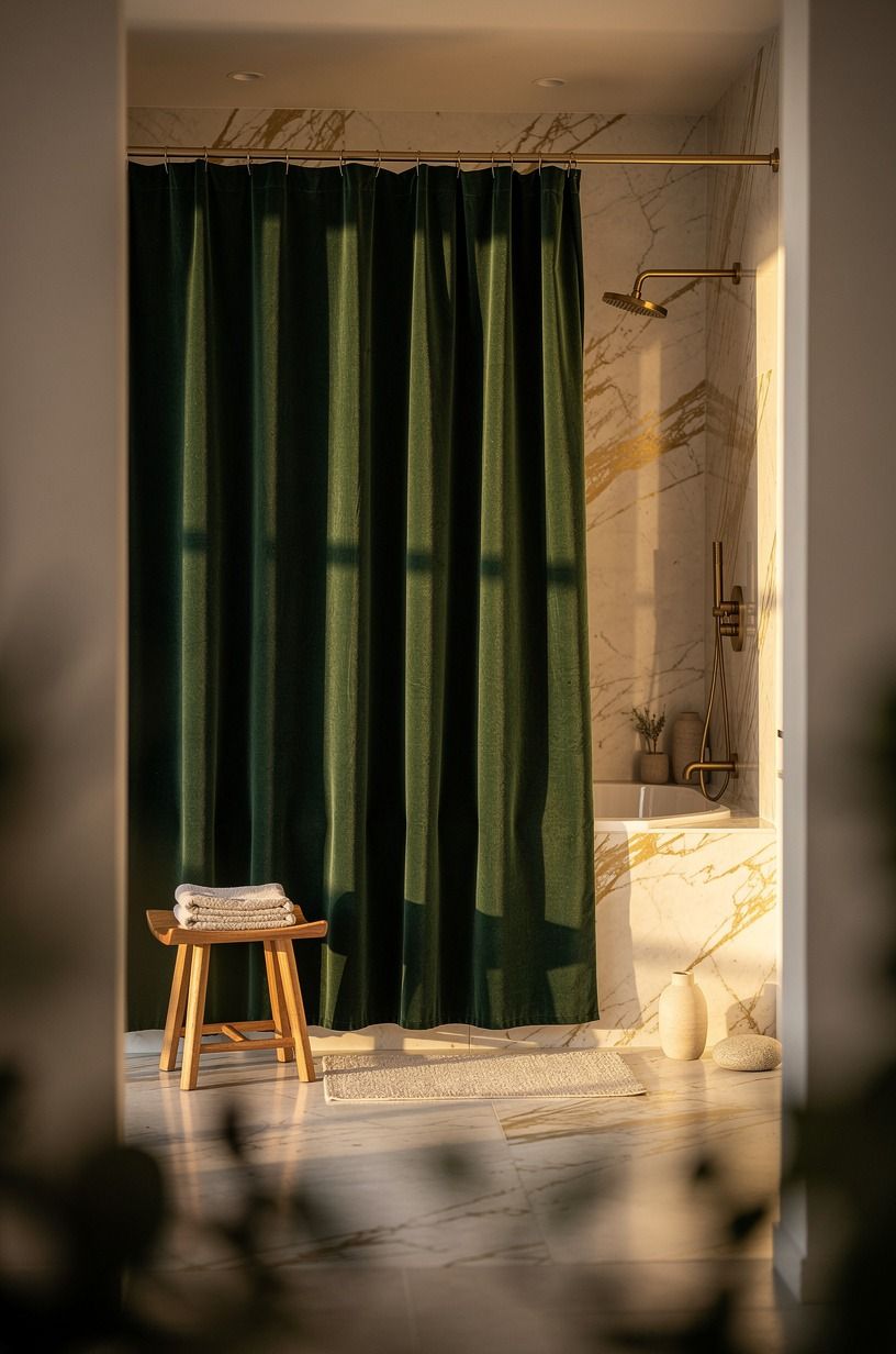 Hang a fabric shower curtain with real weight