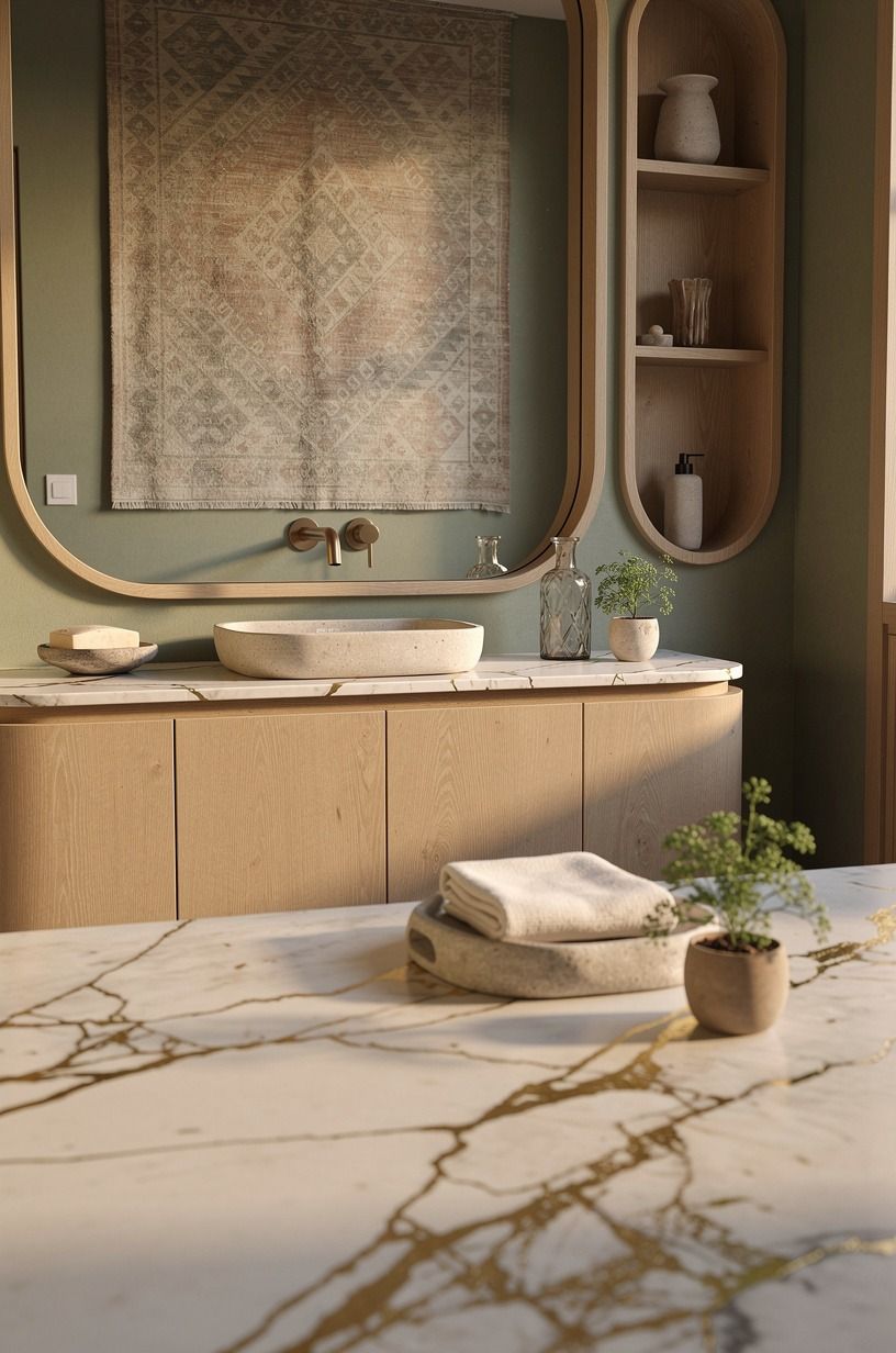 Hang a faded kilim where tile would feel busy