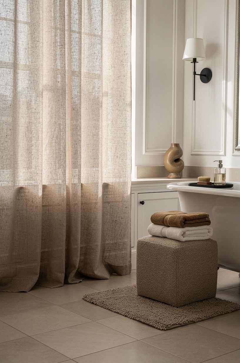 Hang a linen curtain to break up hard surfaces