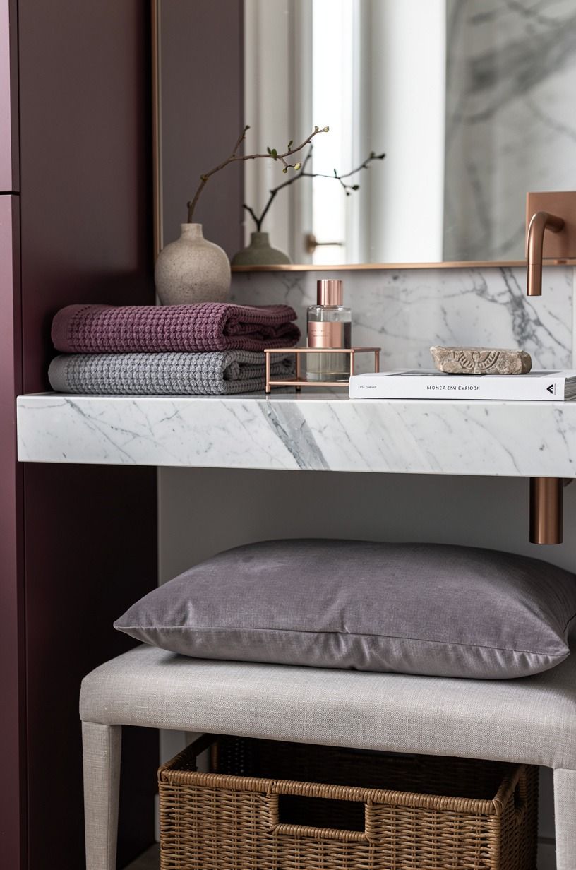 Hang a narrow shelf over a bench