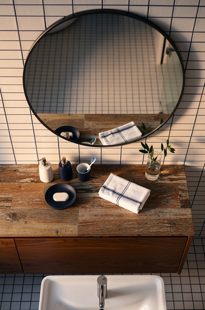 Hang a Rounded Mirror Against Square Tile