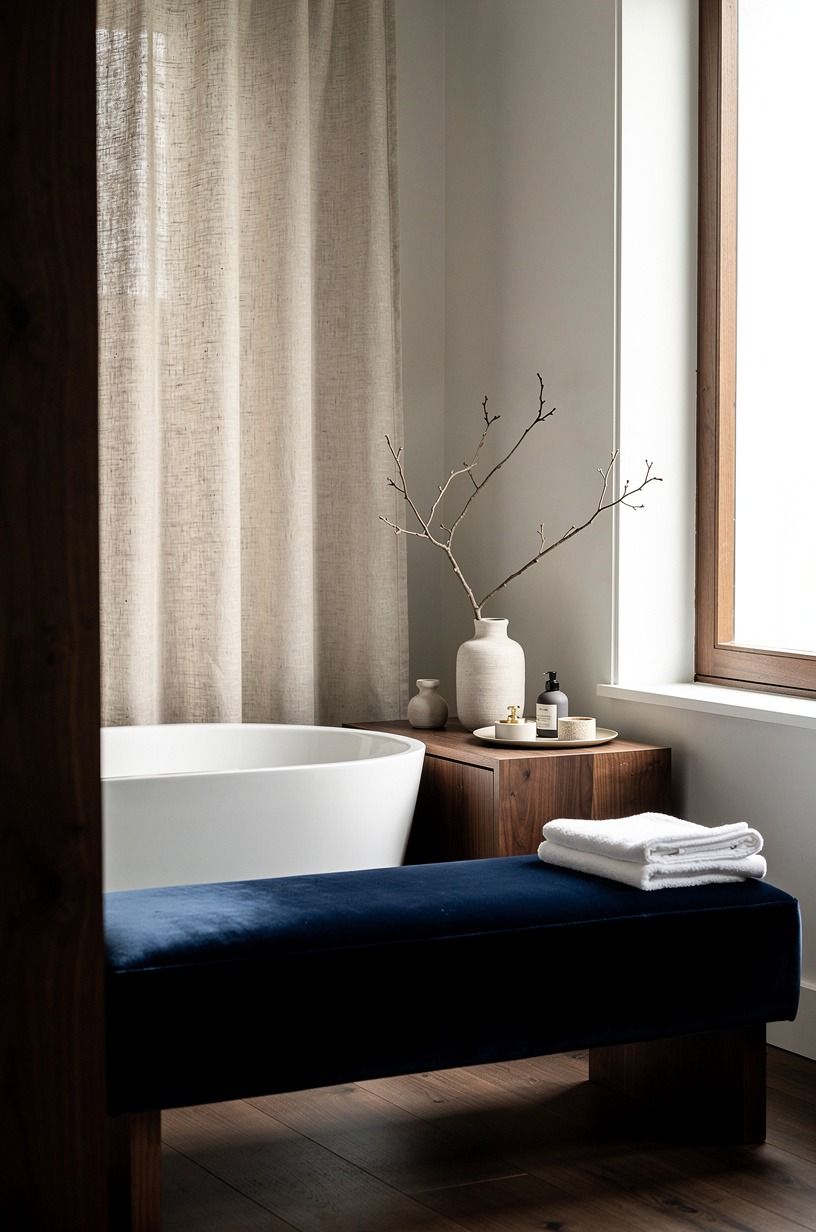 Hang linen instead of a heavy shower curtain