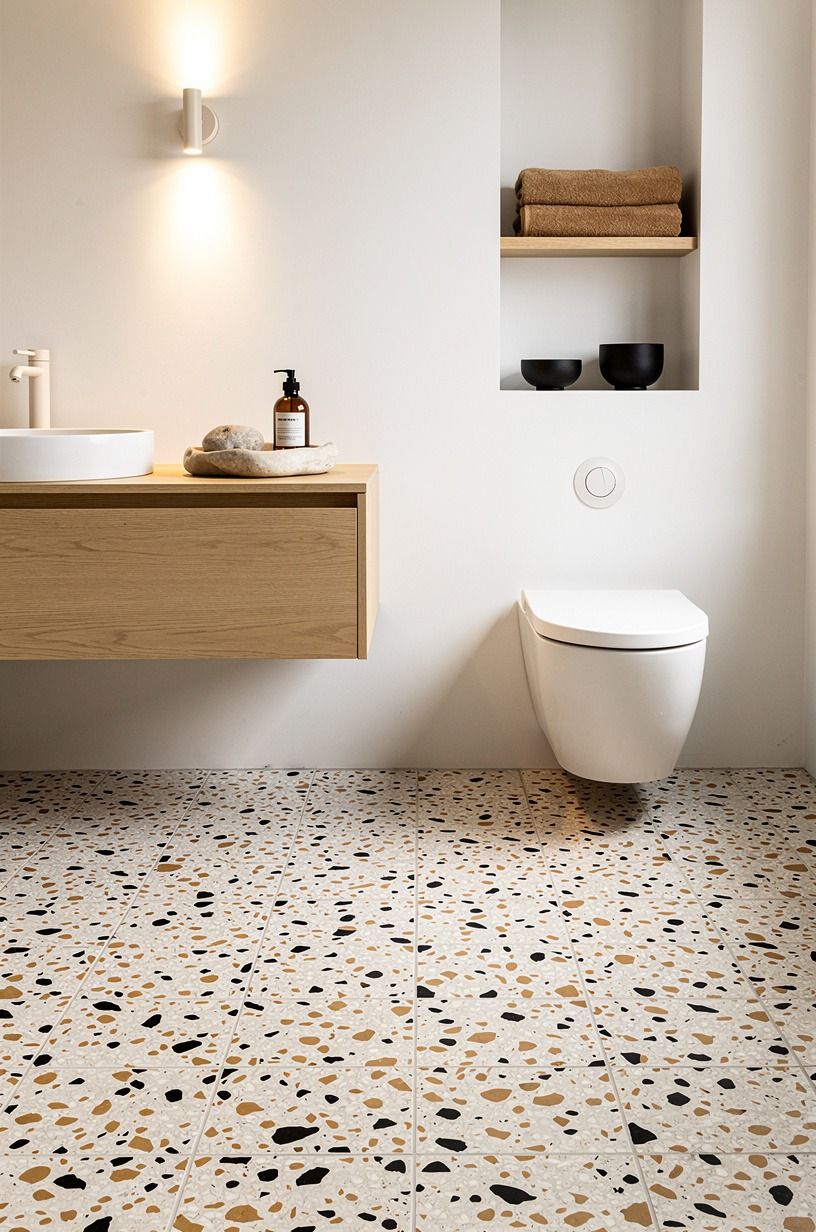 Lay a patterned tile bathroom floor with breathing room