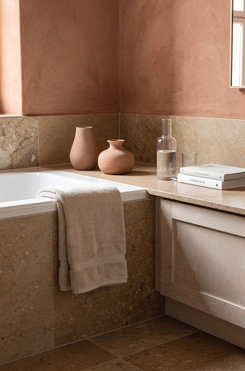 Layer a low ledge beside the tub
