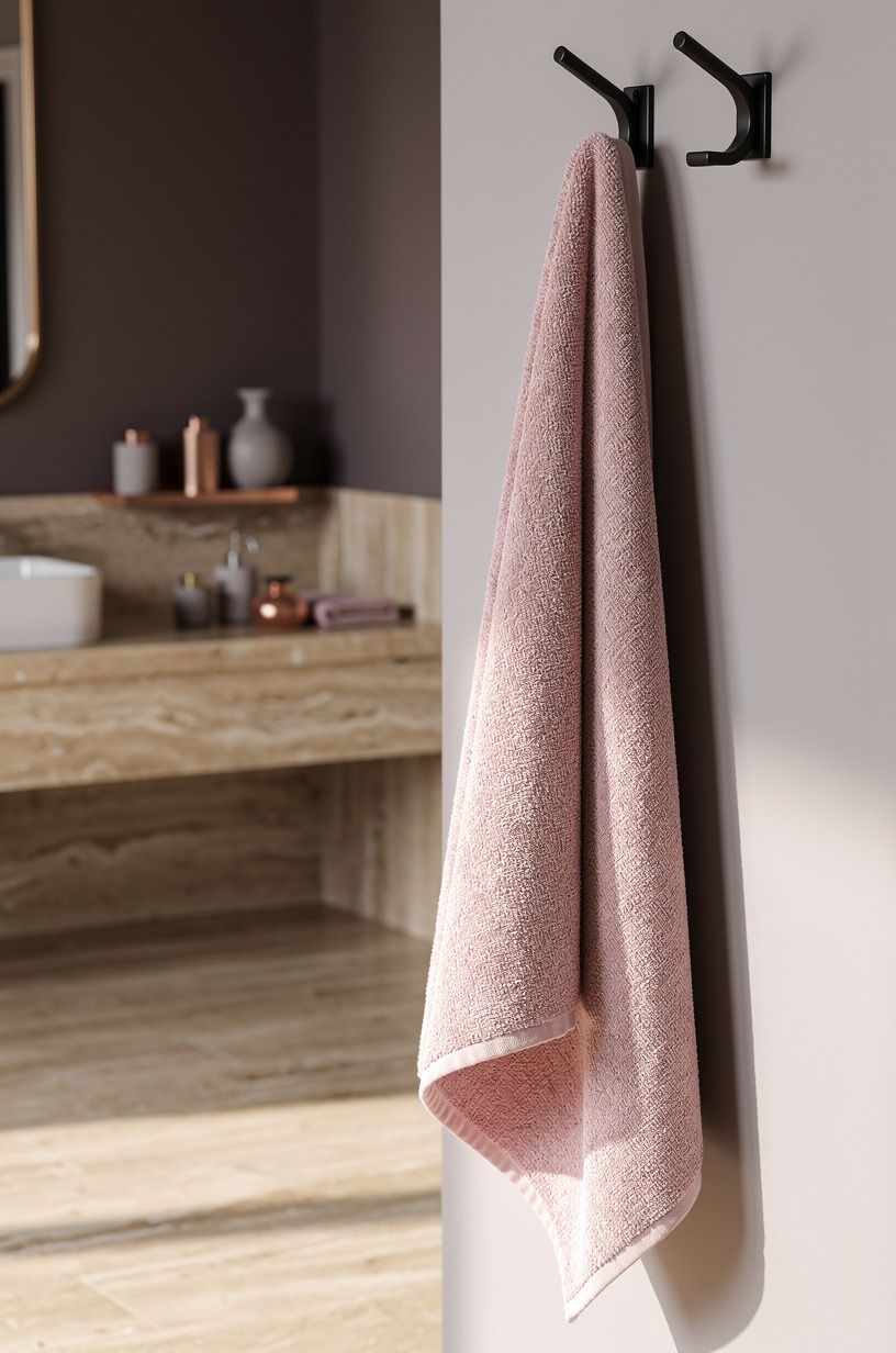 Layer a soft pink towel against black hooks