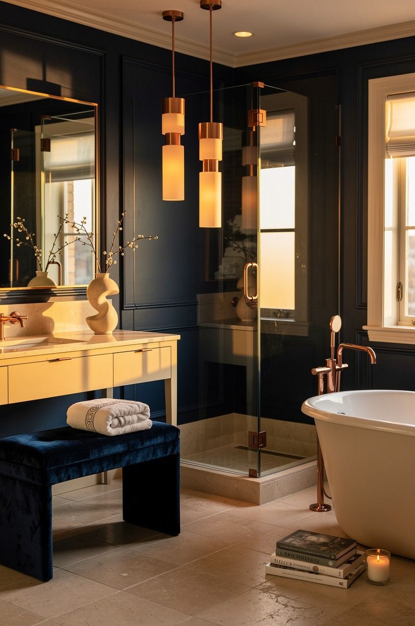 Layer the Three-Height Light Stack (luxury shower lighting ideas)