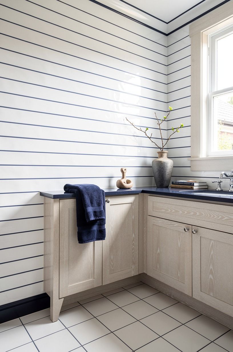 Layer White Tile With a Blue Grout Line