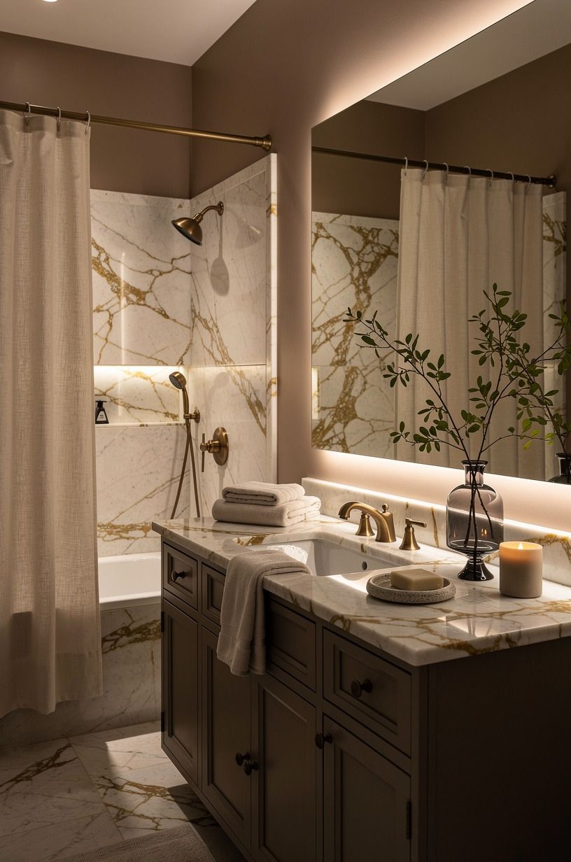 Let a Backlit Mirror Do the Quiet Work (elegant shower lighting ideas)