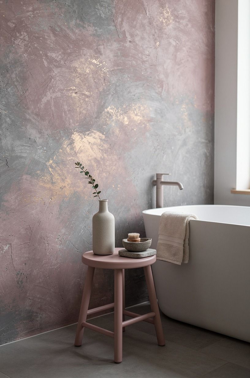 Let a painted stool carry the color near your tub