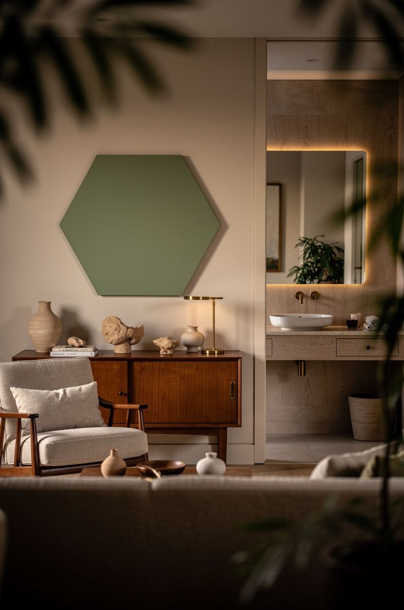 Let a soft green hexagon carry the whole room