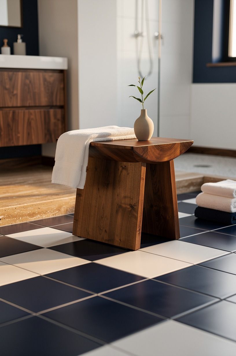Let a Wood Stool Break Up All That Tile
