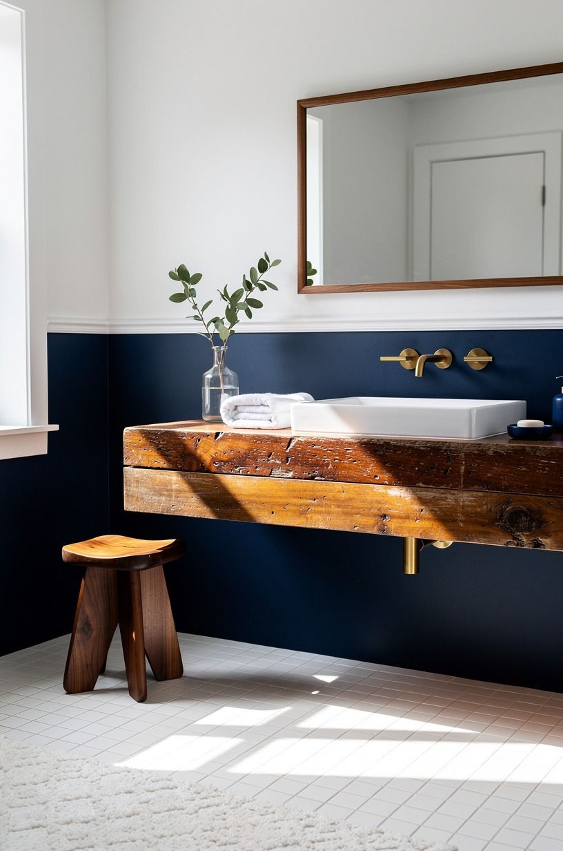 Let blue walls bathroom ideas stay below the chair rail
