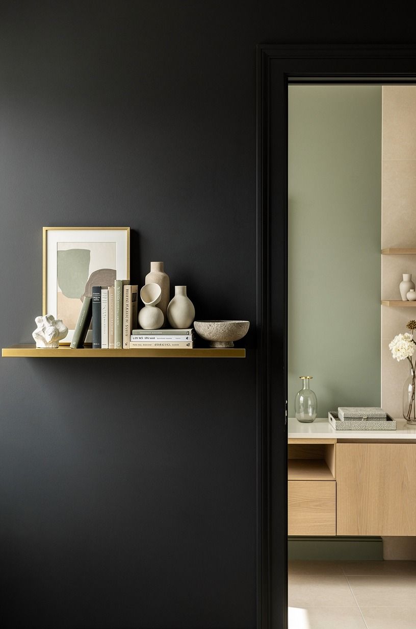 Let one gold shelf interrupt the dark wall