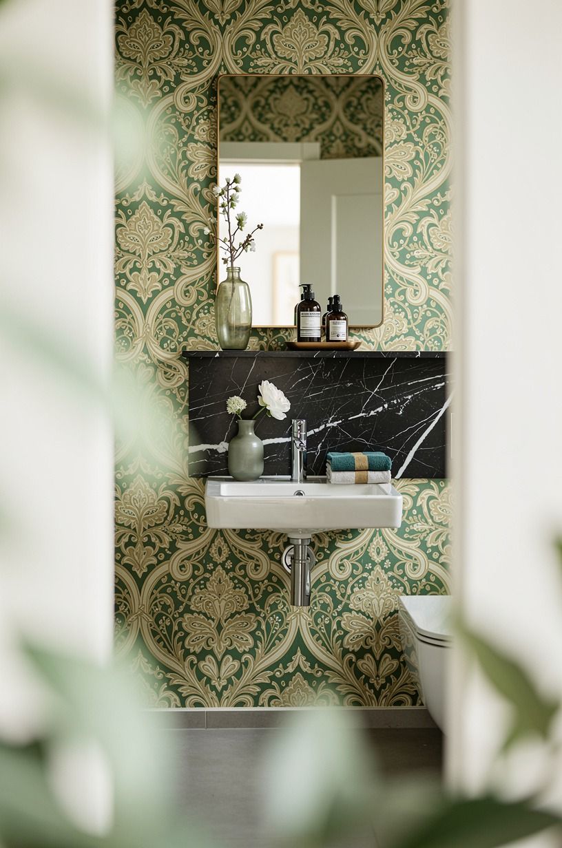 Make powder bath wallpaper ideas work on a budget