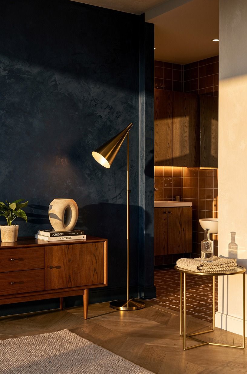 Mix Hand-Glazed Tile with Quiet Wood Grain
