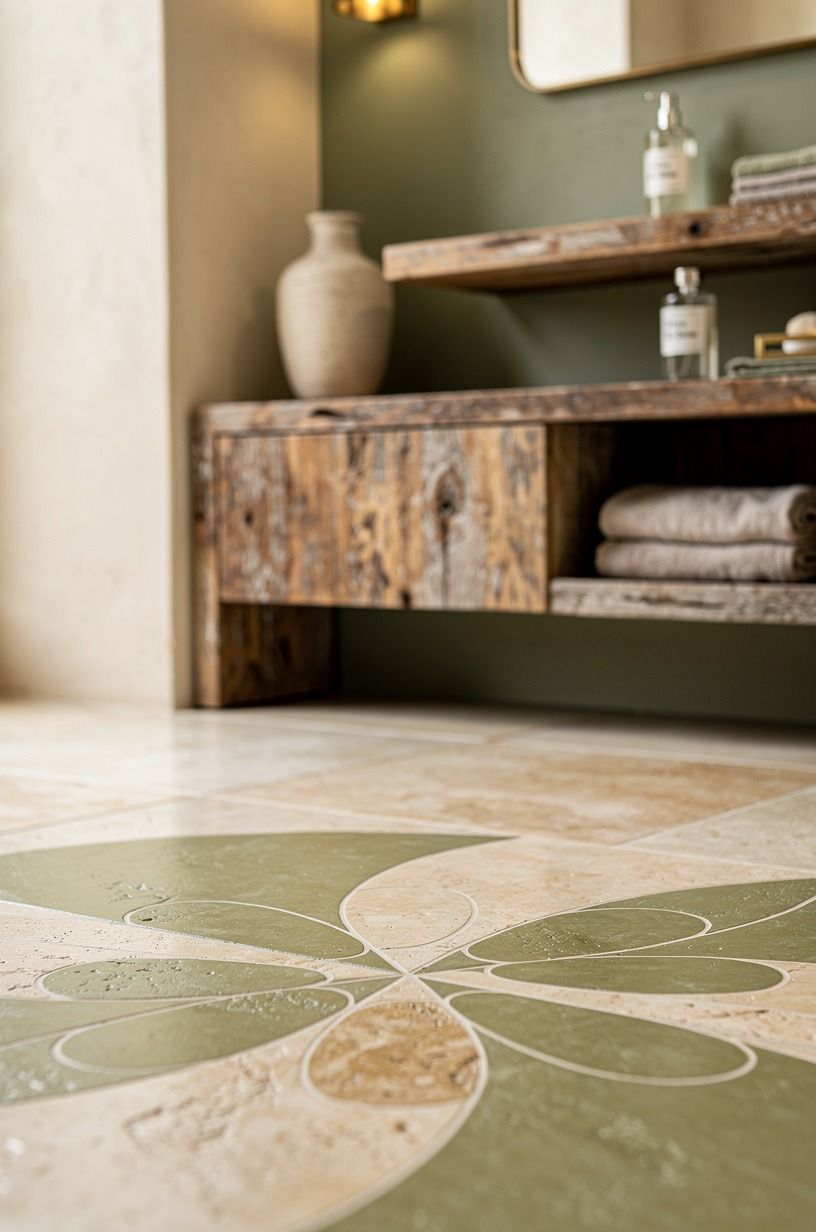 Mix olive and bone in a quiet pinwheel pattern
