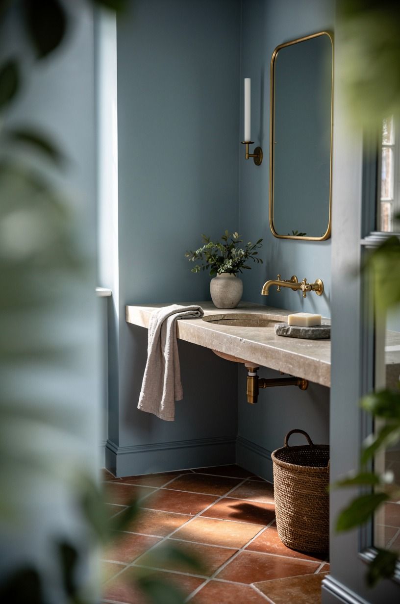 Paint a sea blue bathroom with restraint