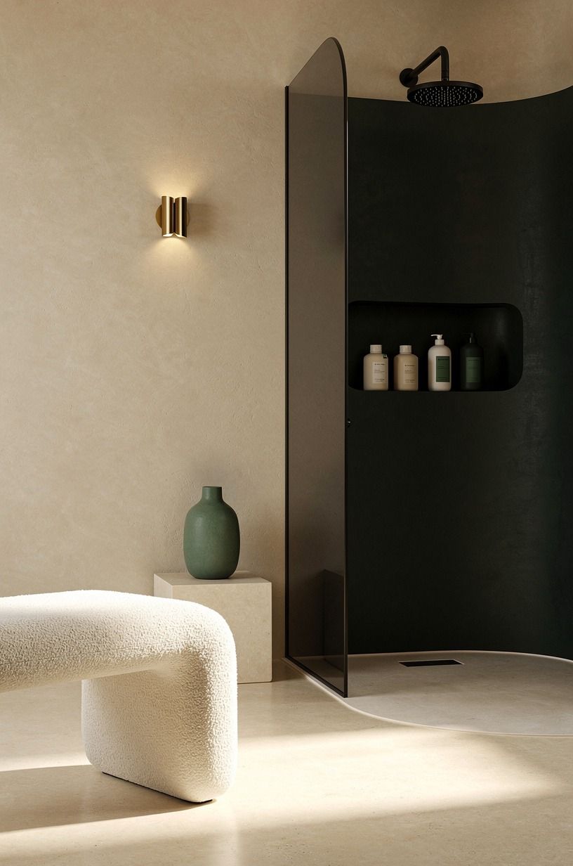 Paint one beige wall beside a black shower