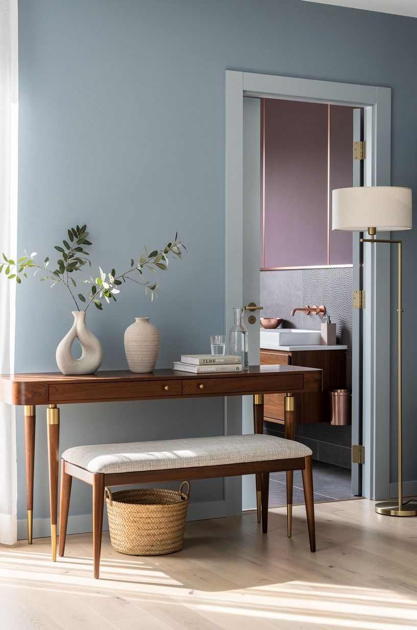 Paint the door a quieter blue than the walls