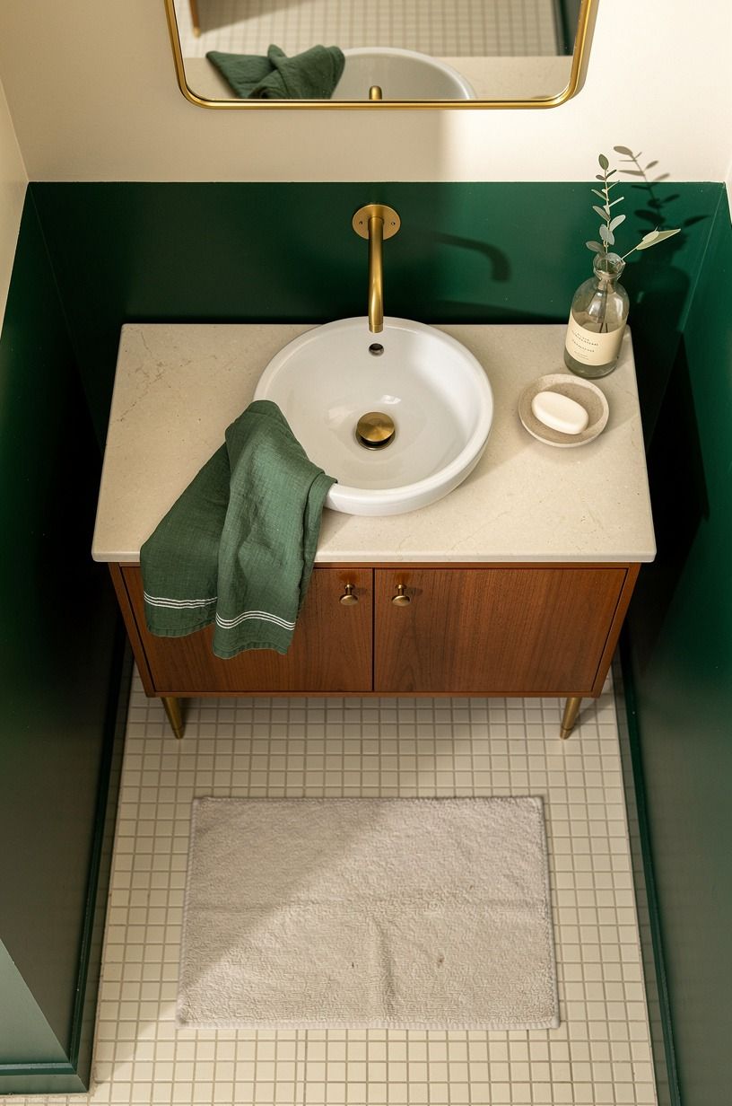 Paint the lower half for a forest green small bathroom