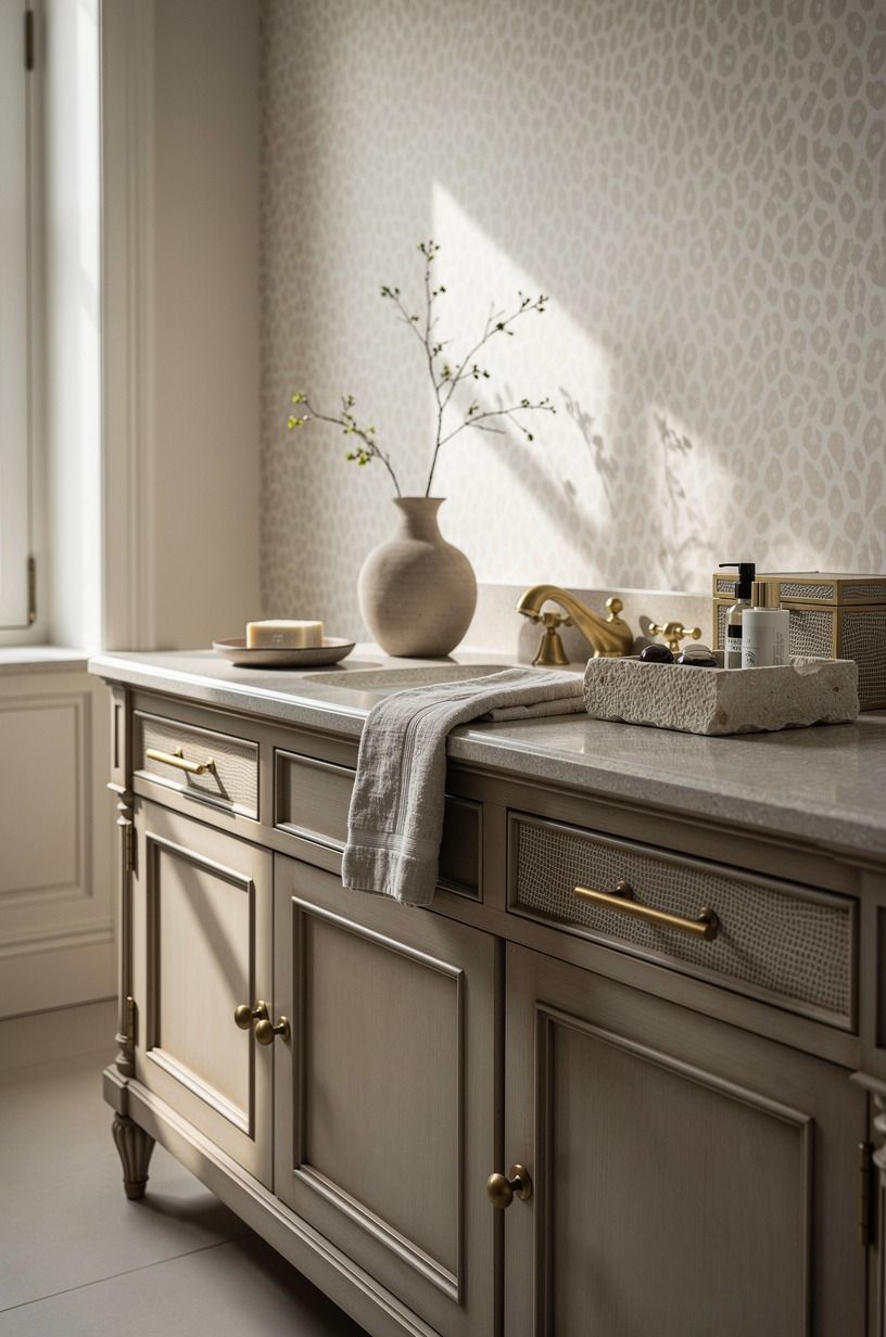 Paint the vanity against a pale leopard print