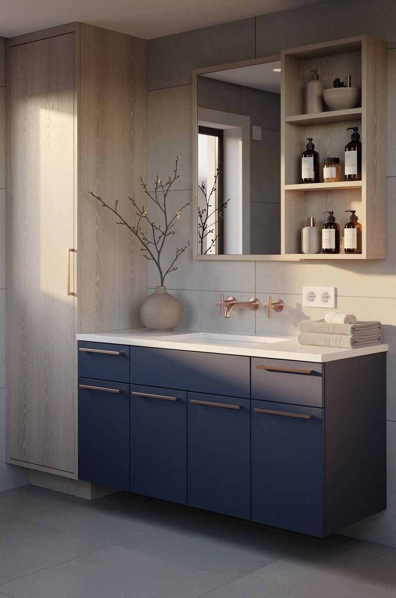 Paint the vanity in De Nîmes blue