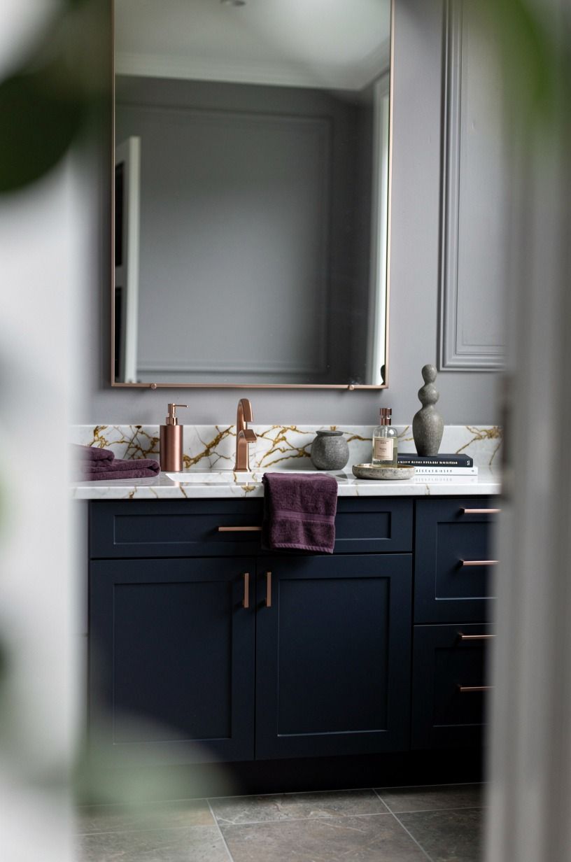 Paint the Vanity in Navy (The Anchor-First Rule)