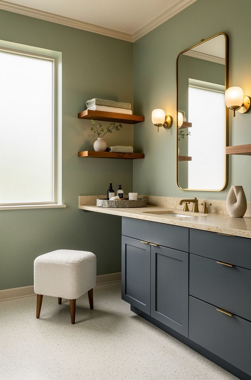 Paint the vanity in slate blue (the anchor move)