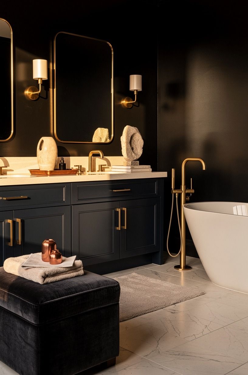 Paint the walls black, then let the brass glow