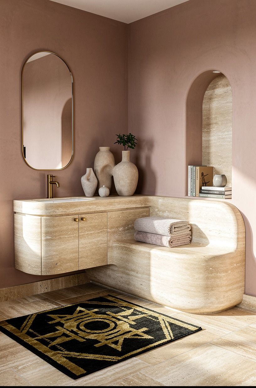 Put a Black and Gold Rug Underfoot Instead of Another Patterned Wall