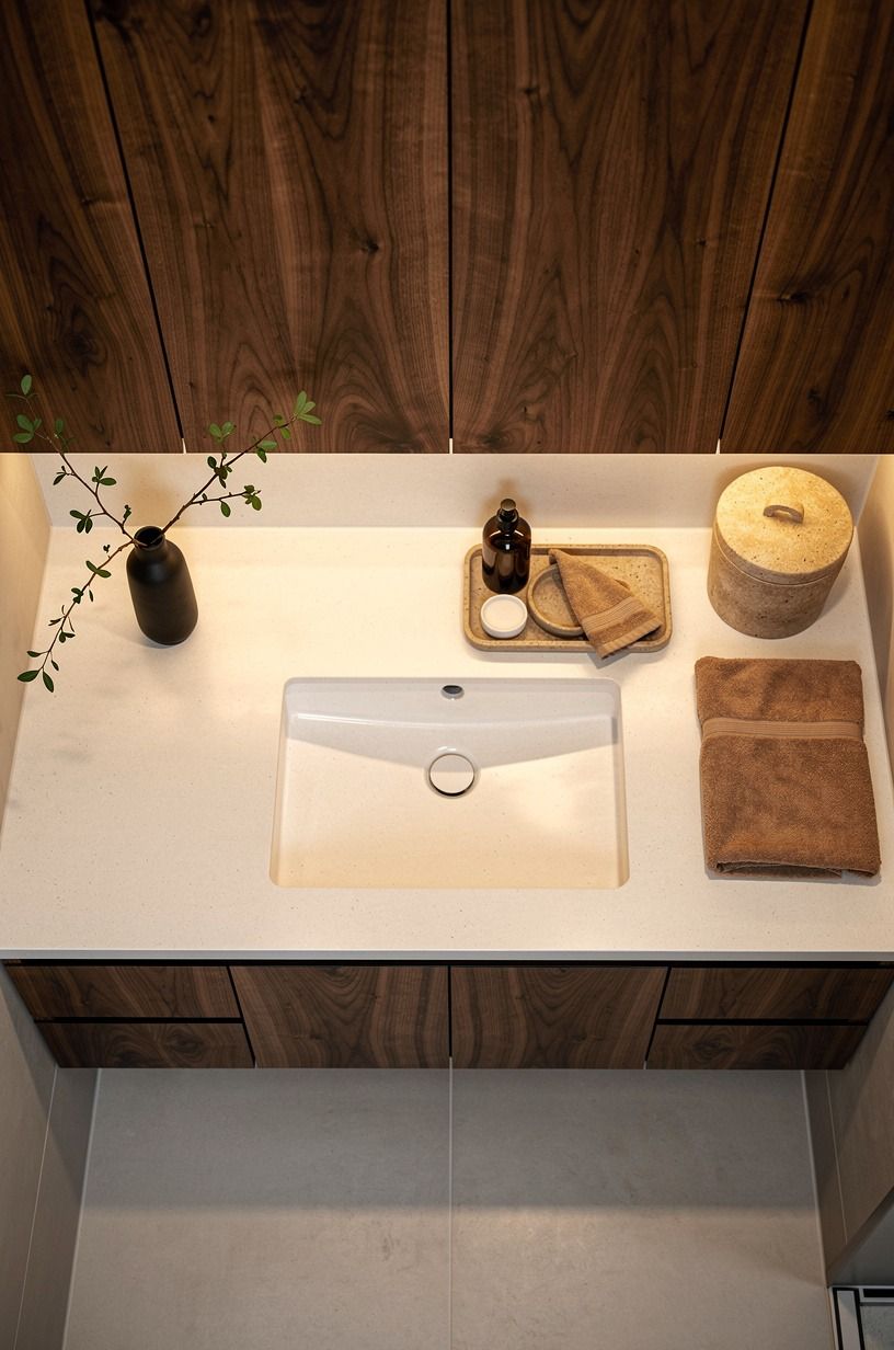 Put a real tray beside the sink (not a crowd of bottles)