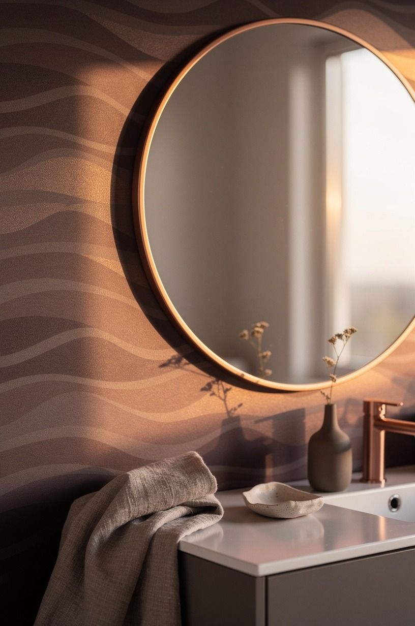 Put graphic waves behind a round mirror