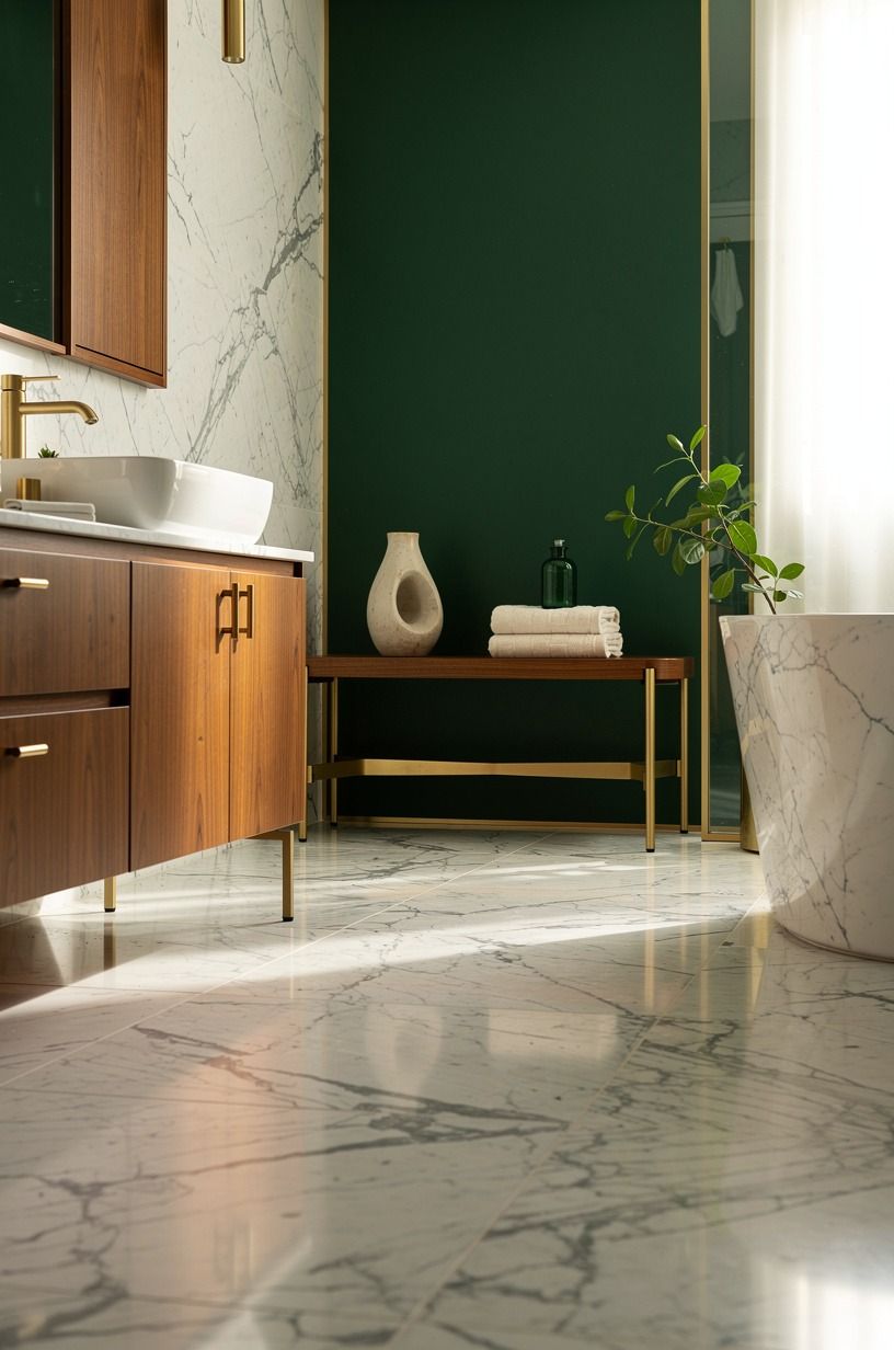 Skip the tiny rug and anchor the wet zone