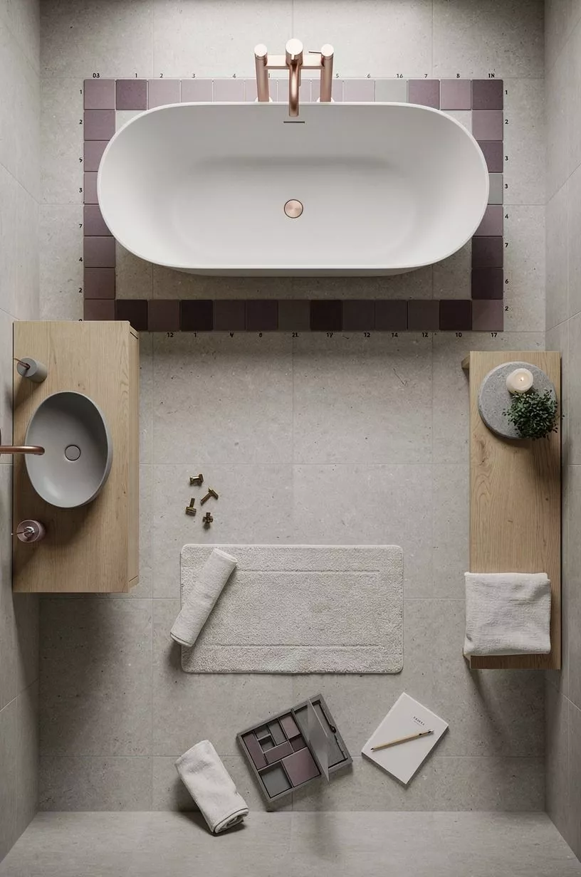 Start by mapping your freestanding tub tile surround footprint