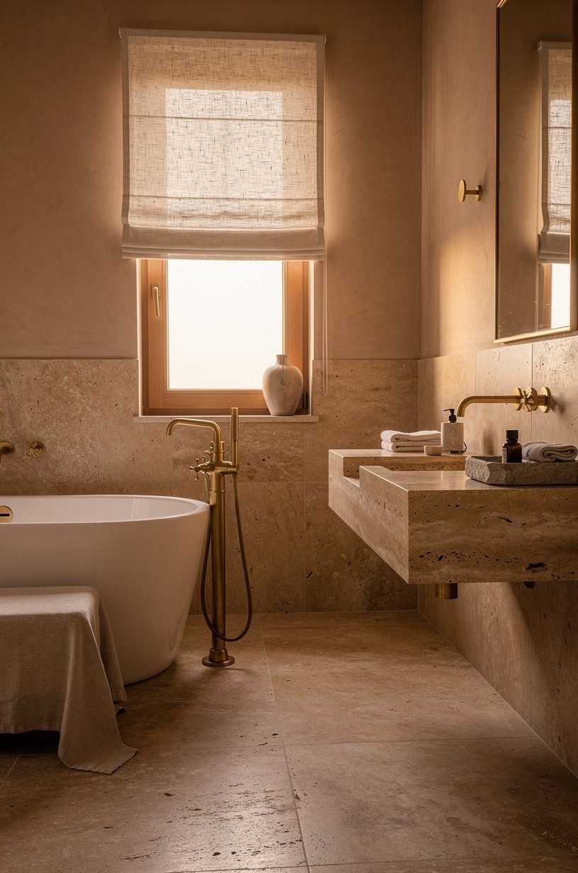 Start with a warm travertine base
