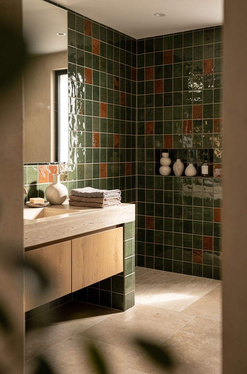 Start with hand-glazed mediterranean bathroom tiles