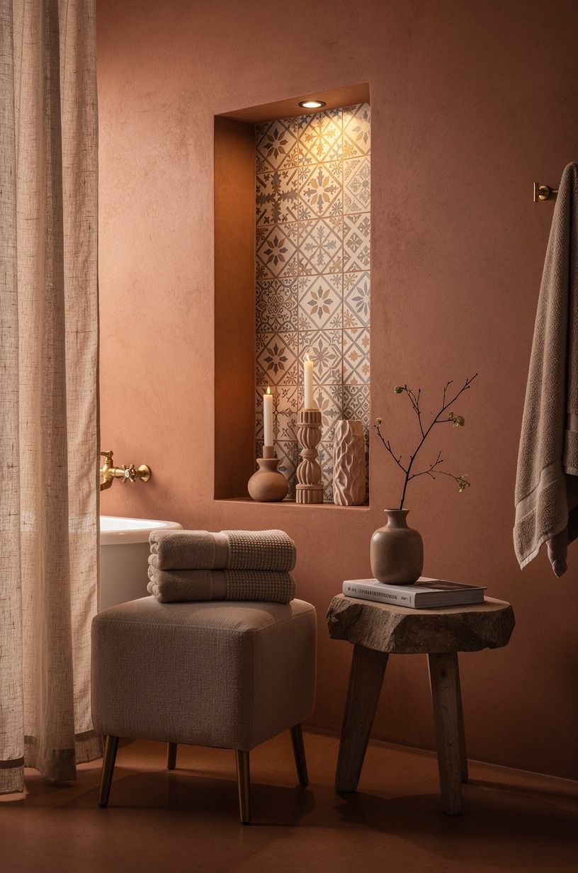 Swap a plain niche for a patterned tile jewel box