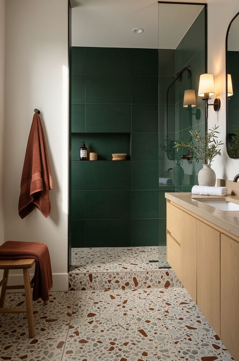 Swap Busy Mosaic for One Quiet Shower Niche