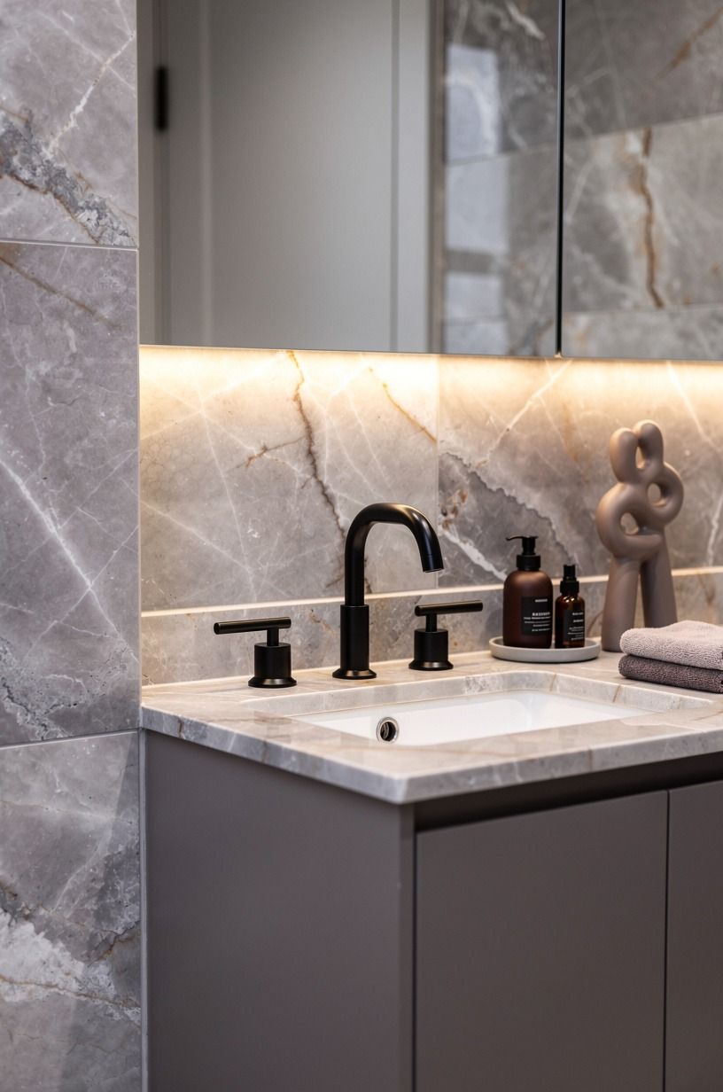 Swap chrome for brushed black at the sink