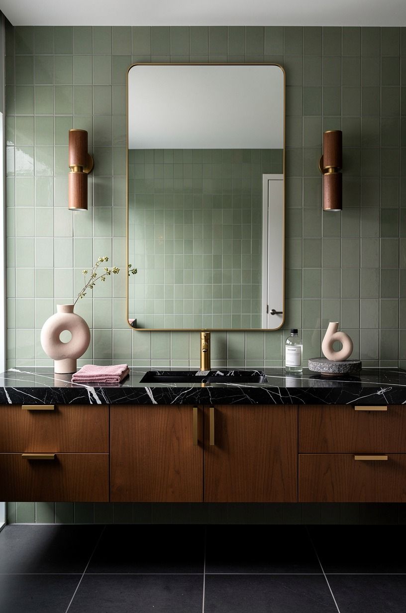 Swap chrome for brushed brass that warms the green