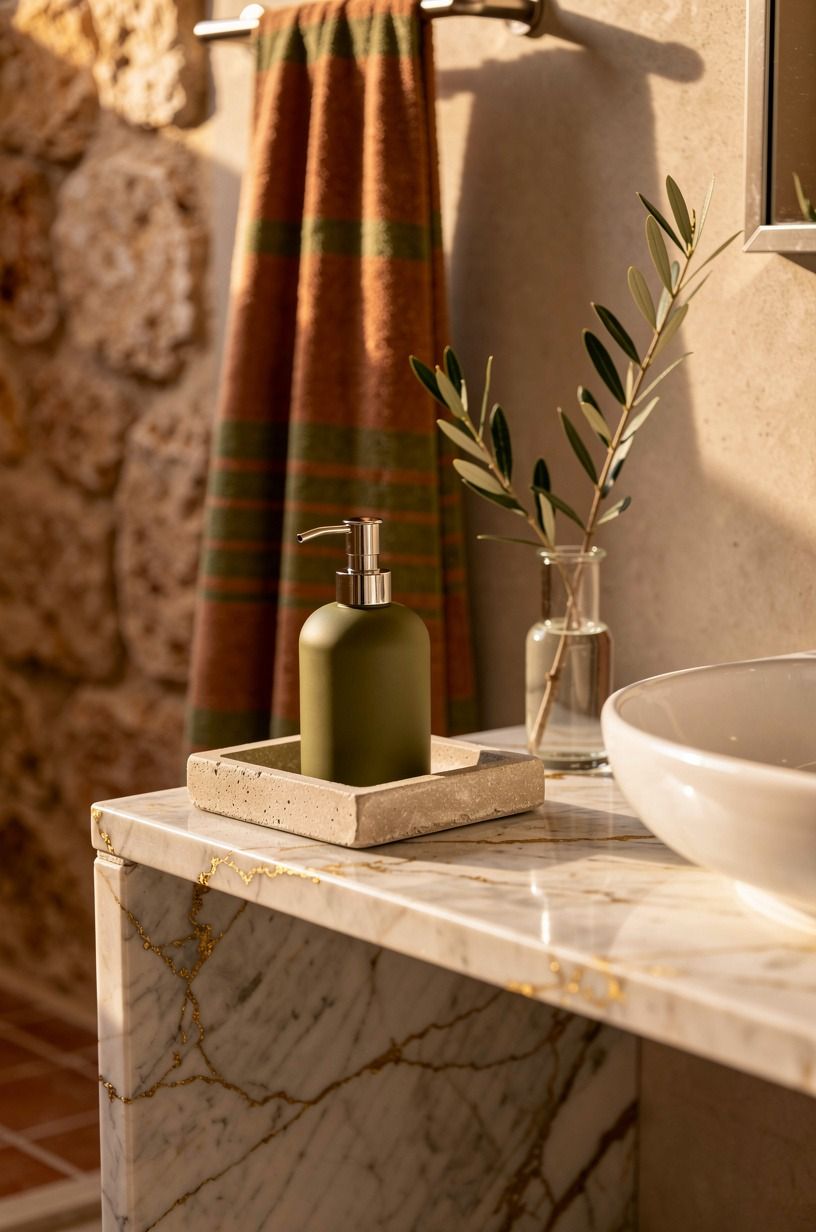 Use Mediterranean coastal bathroom ideas in a rental without damage