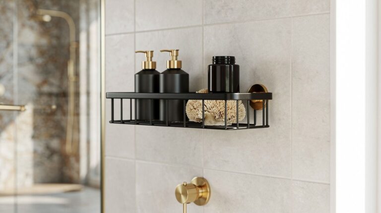I Added a Brass, Gold & Black Metal Shower Shelf, Hardware Made It Feel Richer