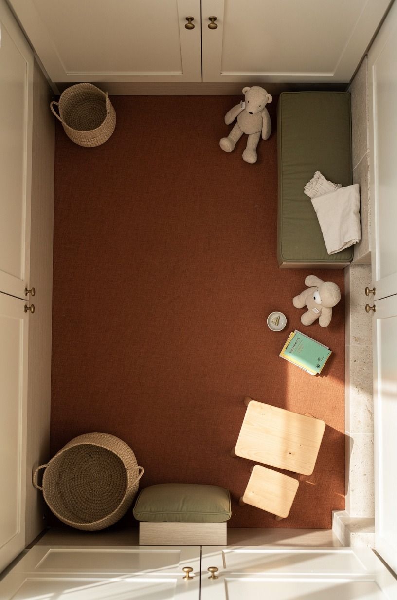 Clear the floor before you decorate the closet turned into playroom
