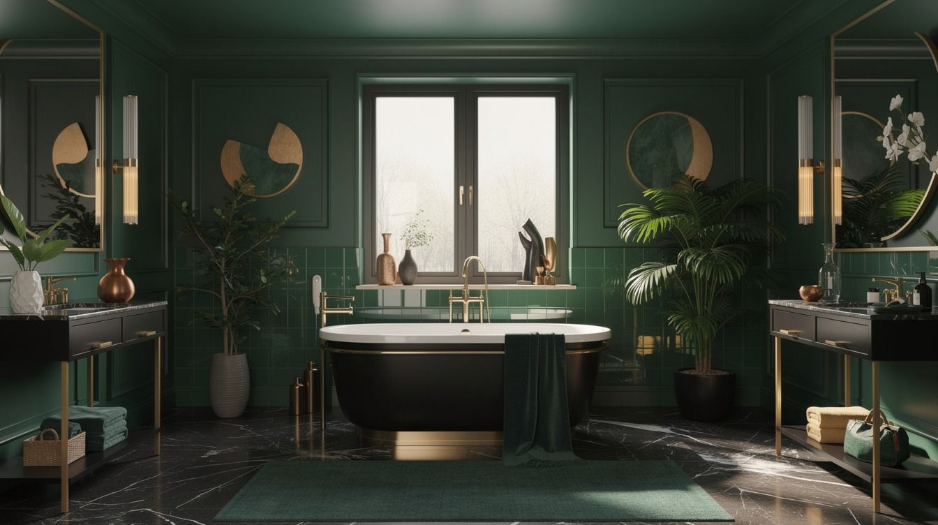 14 Dark Green, Black & Gold Bathroom Ideas for Maximalist Drama That Actually Work