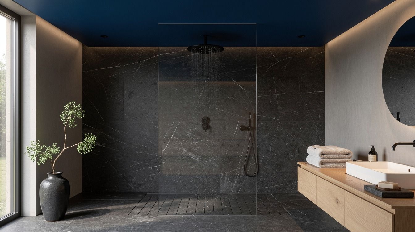 17 Dark Wet Room Ideas for a Moody, Dramatic Open Shower That Feels Luxe