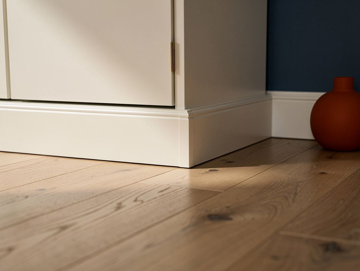 Detailed realistic editorial close-up of a warm-white IKEA PAX wardrobe base wit